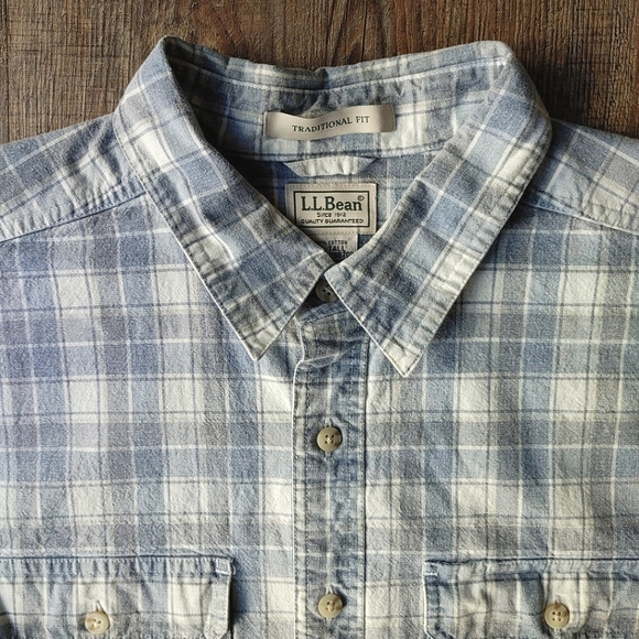 LL Bean Button Down Men's Blue Plaid Flannel Shirt Short Sleeve XL-TALL Casual - Picture 2 of 13